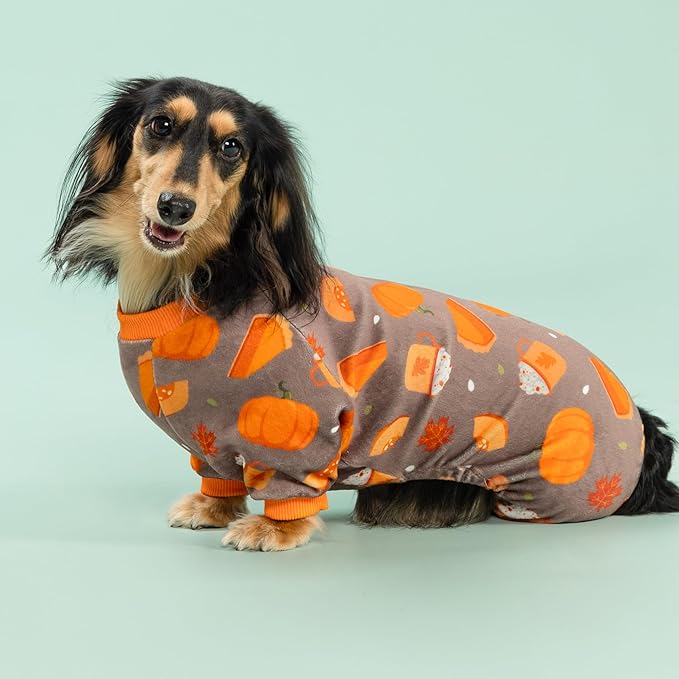 Fitwarm Pumpkin Dog Pajamas, Thanksgiving Outfit for Small Dogs Boy Girl, Pet Onesie, Brown, Orange, XL
