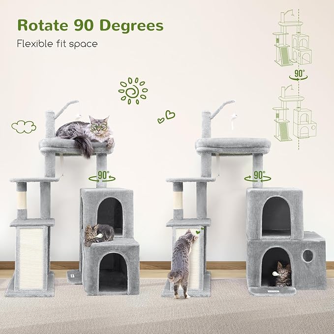 Globlazer F50 Cat Tower for Indoor Cats, 50-inch Heavy Duty Cat Tree for Big Cats, Cat Tree House with Extra-Large Padded Platform, Sisal Scratching Board, 2 Large Condos, Cloud Grey