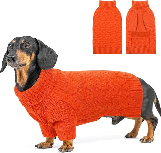 SUNFURA XS Dog Sweater, Small Dog Sweater Doggie Knitted Knitwear for Winter, Cat Pullover Christmas Sweatshirt for Yorkie Chihuahua, Warm Thick Turtleneck Clothes for Puppy, Orange X-Small