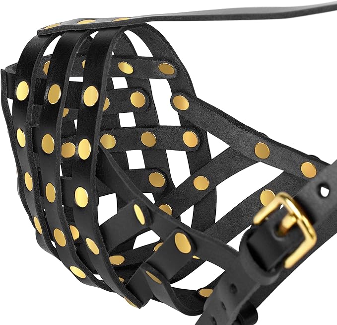 OOPSDOGGY Rottweiler Dog Muzzle for Large Dogs - Leather Breathable Secure Basket Muzzle for Large Breeds Prevents Biting No Chewing Adjustable (Black, Size 5 - Rottweiler)