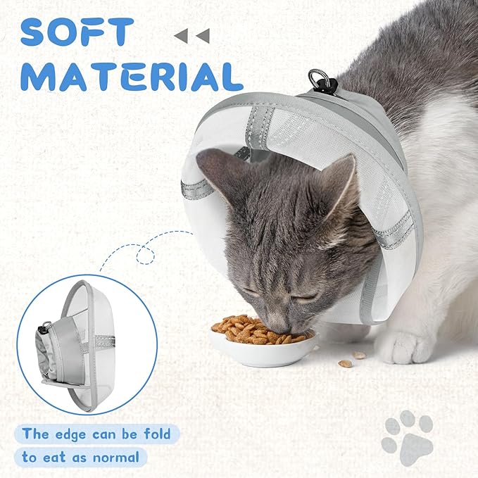 Supet Cat Cone Collar Soft, Air Mesh Recovery Collar to Stop Licking, Breathable Neck Cone Alternative for Small Kitten, Lightweight Cat Head Cone Anti Scratch (M)