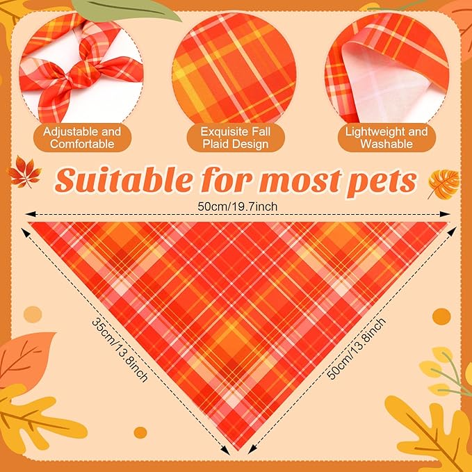 Weewooday 50 Pcs Thanksgiving Fall Dog Bandanas Bulk Plaid Bandanas for Dogs Autumn Soft Doggie Bibs Triangle Scarves for Small Medium Large Pet Costume(Plaid Pattern, 19.7 x 13.8 x 13.8 Inch)