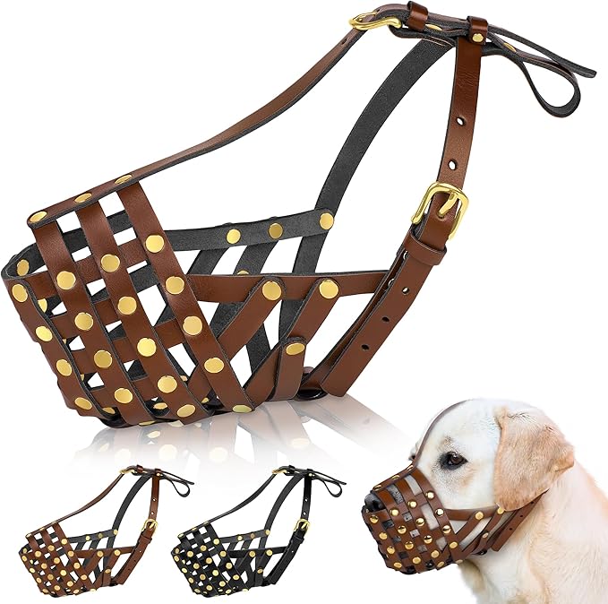 OOPSDOGGY Labrador Dog Muzzle for Large Dogs - Leather Breathable Secure Basket Muzzle for Large Breeds Retriever Prevents Biting No Chewing Adjustable (Brown, Size 6 - Labrador Retriever)