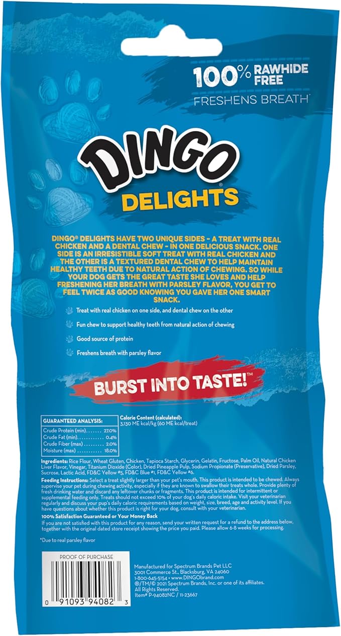 Dingo Delights 100% Rawhide Free Dog Treat Made with Real Chicken for Small, Medium, and Large Dogs 9-Count