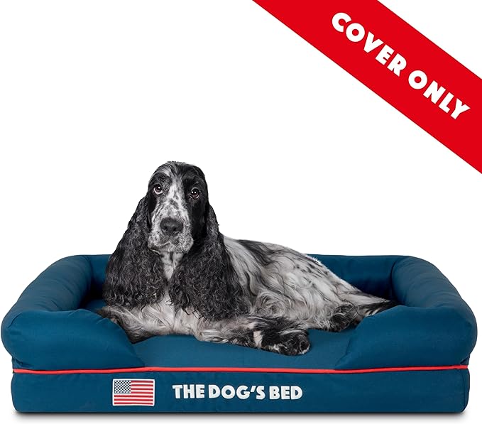 Replacement Outer Cover for The Dog's Bed Orthopedic Memory Foam Dog Bed. Washable Oxford Fabric, Medium (Blue with Red Piping USA Embroidery Flag)