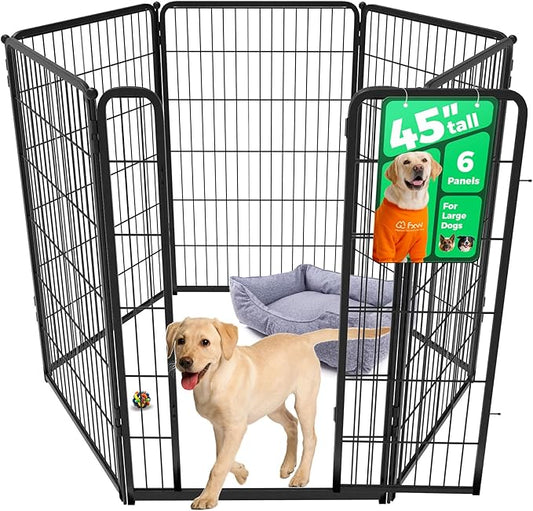 FXW Homeplus Unleashed Indoor Dog Playpen - Stress-Free and Safe Play, Heavy Duty 45 Inch 6 Panels Dog Pen for Large Dogs, Black│Patented