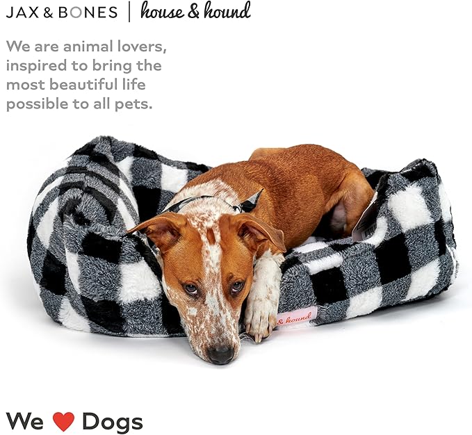 Jax & Bones Relaxer Plaid Dog Bed - Machine Washable Pet Bed for Medium Size Dogs - Hides Shedding Hair, Easy to Clean, Sleep Enhancing