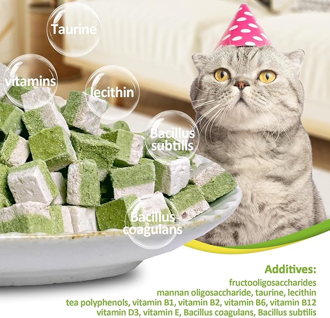 Freeze-Dried Cat Grass Treats with Omega-3 Fish Oil Blend - Hairball Control, Skin & Coat Health for Cats (Chicken & Fish Oil, 1.76 oz)