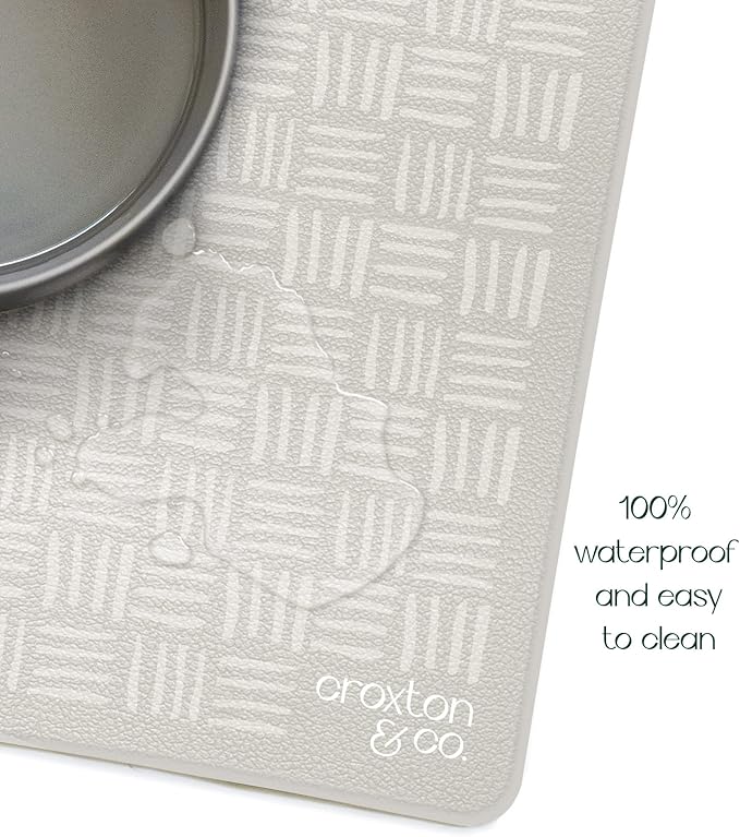 CROXTON & CO. Non-Slip Faux Leather Pet Feeding Mat for Dog Bowls | Large Bowl Mat for Food and Water | Durable, Easy-to-Clean Pet Food Mat for Floors | Size: 12"x18"
