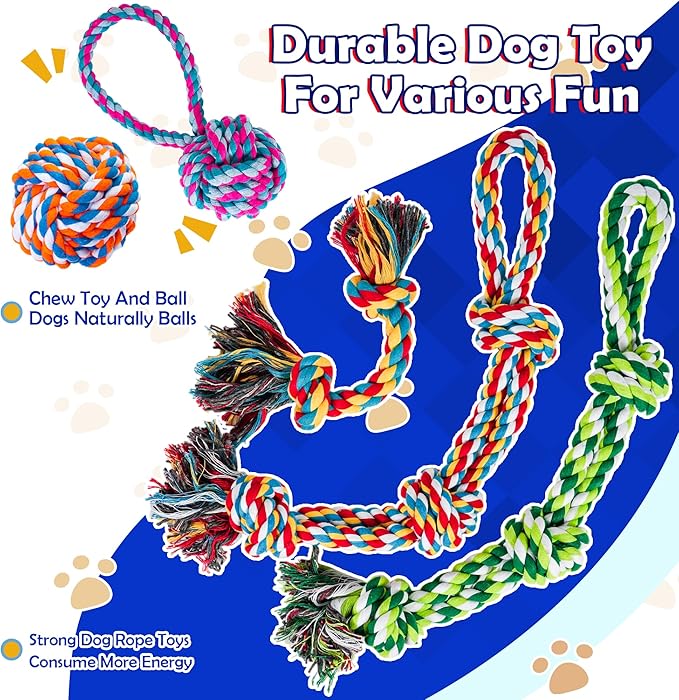 Dog Rope Toys for Aggressive Chewers, Nearly Indestructible Dog Toys Set for Large/Medium Dogs, Heavy Duty Natural Cotton Rope Chew Toy for Teething, Tug Toy 5 Pack