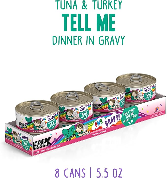 B.F.F. OMG - Best Feline Friend Oh My Gravy!, Tuna & Turkey Tell Me with Tuna & Turkey, 5.5oz Can (Pack of 8)