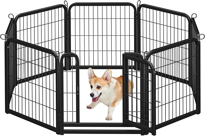 Yaheetech Dog Playpen Outdoor, 24 inch 8 Panels Dog Pen Indoor Heavy Duty Puppy Exercise Pen Metal Pet Fence for RV Camping/Yard/Garden