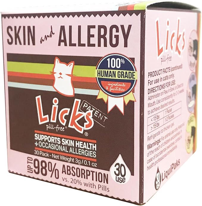 Licks - Cat Allergy - Cat Skin and Allergy - LiquiPaks - 30 Use