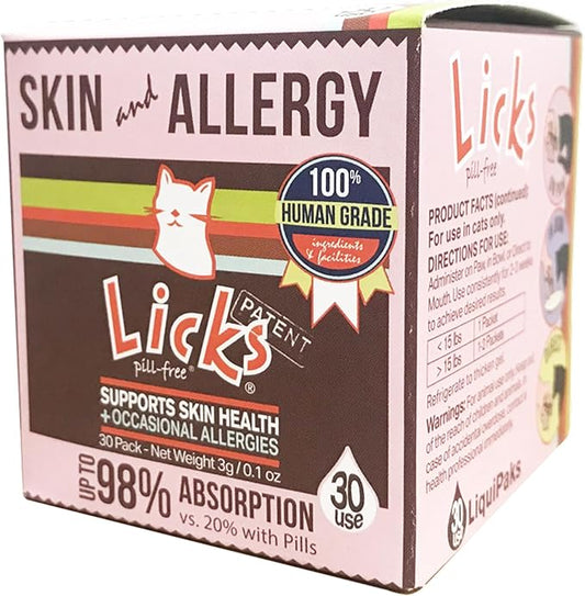 Licks - Cat Allergy - Cat Skin and Allergy - LiquiPaks - 30 Use