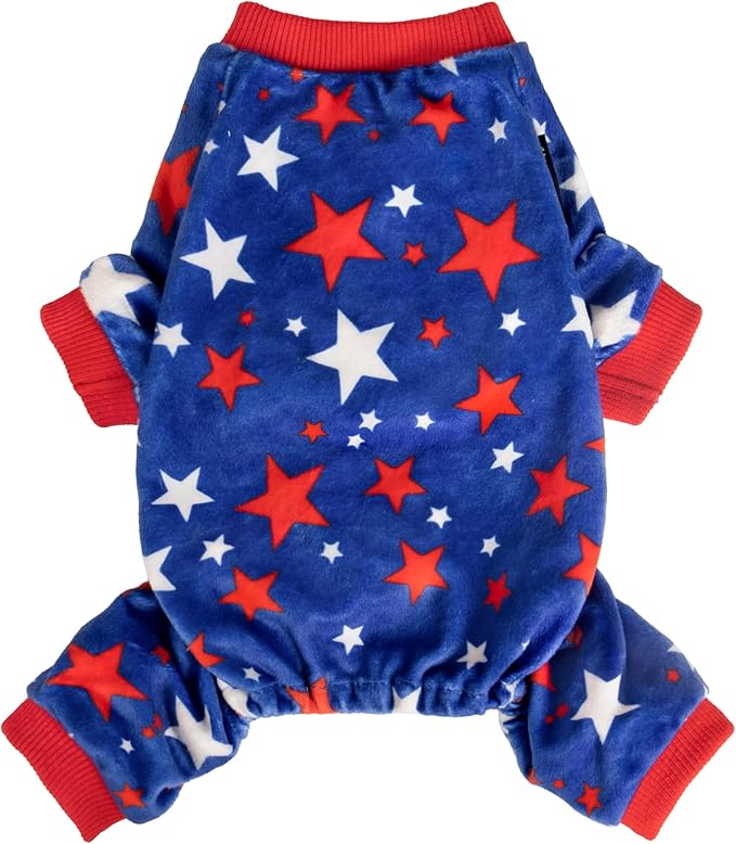Fitwarm 4th of July Dog Pajamas, Patriotic Stars Dog Clothes for Small Dogs Boy Girl, Dog Onesie with Feet, Pet Outfit, Red, Blue, White, XL