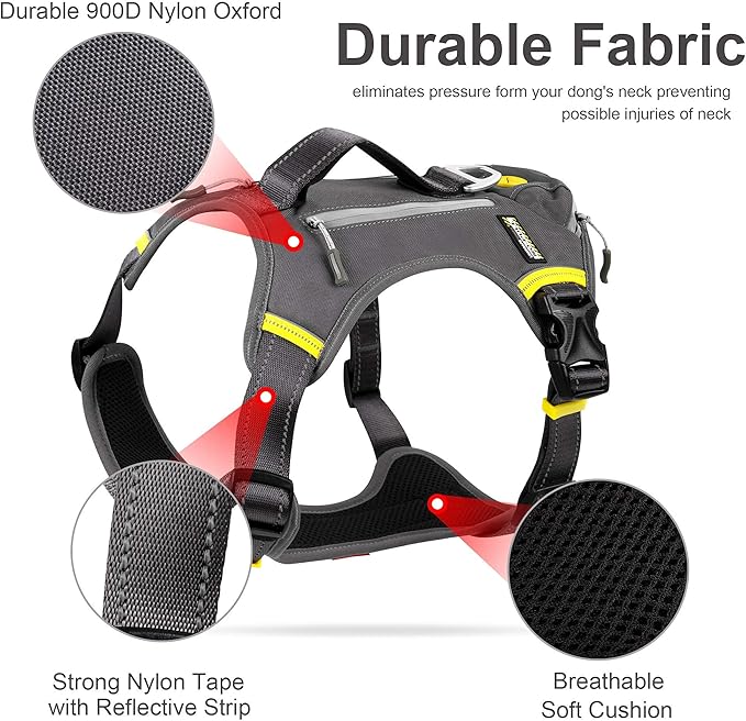 Fida Dog Harness, Multi-Functional No-Pull Pet Vest Harness with Saddle Bags Backpack, Front Leash Clip, Adjustable Soft Padded Reflective No-Choke Dog Vest Heavy Duty for Medium & Small Dog, M, Black