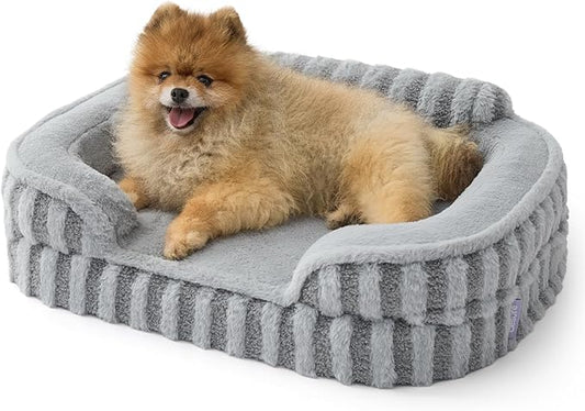 LE SURE Cute Dog Bed for Small Dogs, Orthopedic Waterproof Small Pet Beds with Sides, High Back Non-Slip Bottom and Egg-Crate Foam Puppy Couch Sofa with Washable Removable Cover, Grey