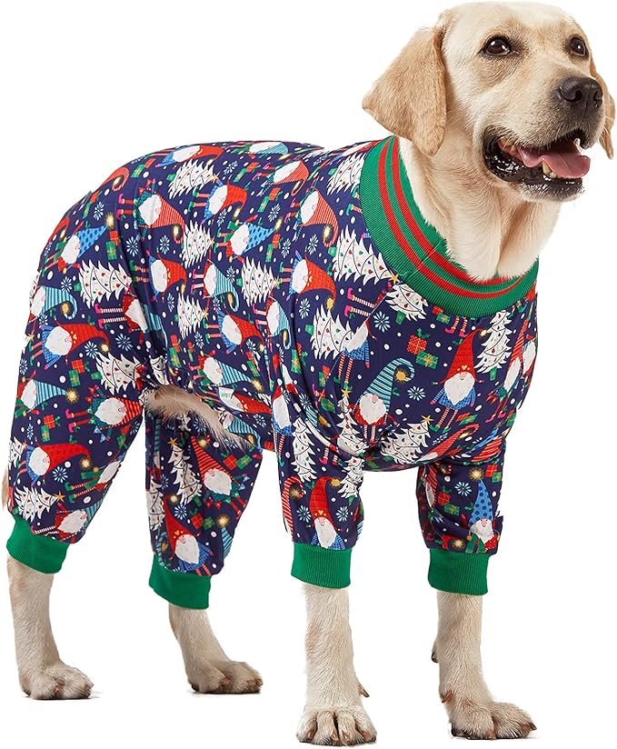 LovinPet Large Dog Christmas Pajamas - Dog Christmas Outfit Xmas Holiday Costume, Lightweight Pullover, A Gnome to FA La Navy Prints Large Dog PJ's Pitbull Clothes, Dog Onesie, Christmas Outfit 2XL