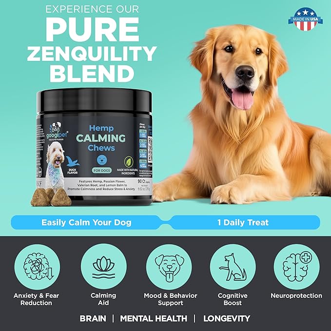 Googipet Hemp Calming Chews for Dogs - Separation Anxiety Relief for Dogs, Non-Drowsy Dog Calming Chews - Anxiety Relief Treats with Valerian Root, & Hemp (Calming Chews)