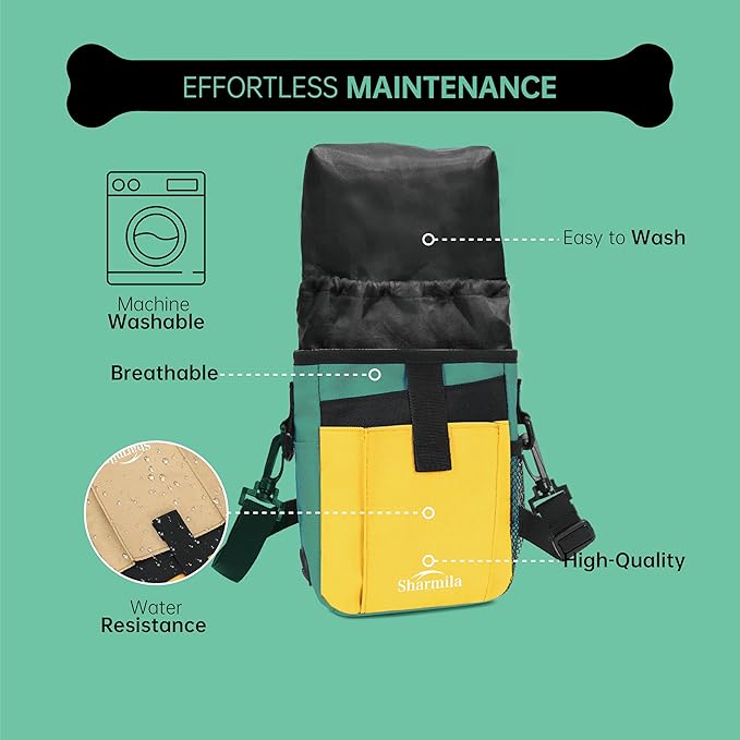 Sharmila Dog Treat Pouch - Large Capacity Storage & Multi-Pocket Design, Waterproof Training Treat Pouch Constructed from High-Density Oxford Fabric for Pet Training, Dog Walking, Hiking (Yellow)