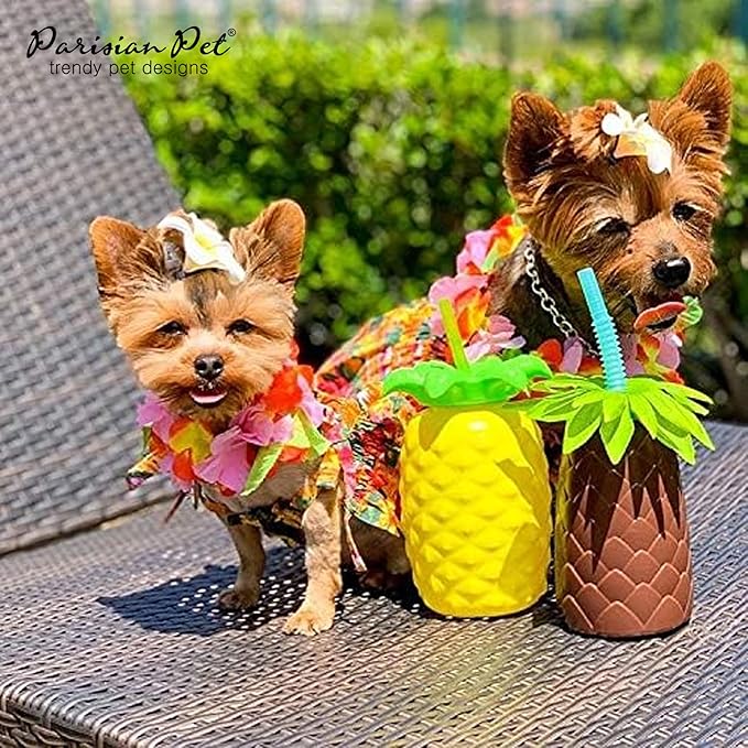 Parisian Pet Hawaiian Dog Dress - Floral Beach Outfit - Breathable Summer Clothes - Pull-Up Straps - Medium Dog Girl Dress
