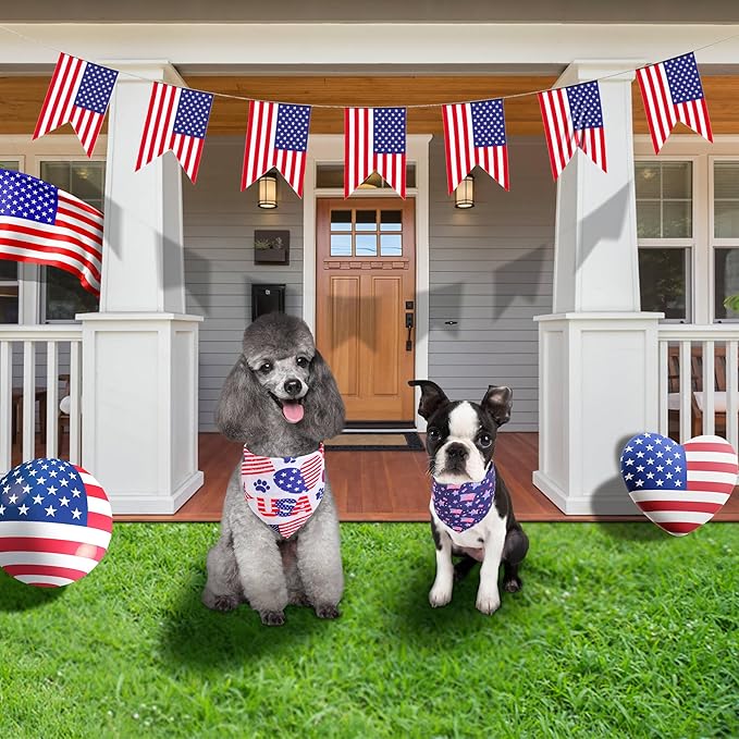 4th of July Dog Bandanas XLarge 2PCS, American Flag Patriotic Scarf, Independence Holiday Bandana,Premium Durable Triangle Reversible USA Bandana for Large Dogs