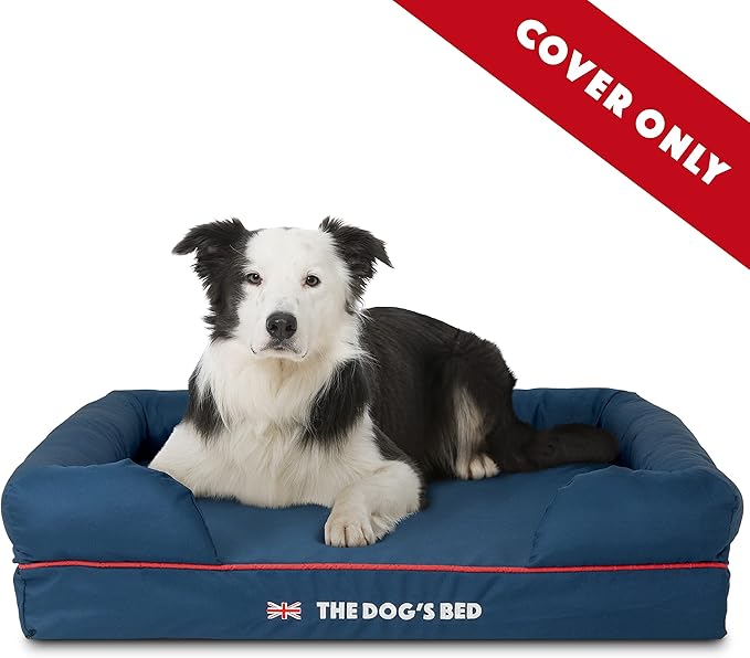 The Dog's Bed Replacement Outer Cover ONLY (Outer Cover ONLY - NO Bed, NO Waterproof Inner) for The Dog's Bed, Washable Oxford Fabric, Large (Blue with Red Piping UK Embroidery Flag)