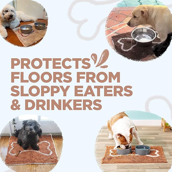 Soggy Doggy Slopmat - Water Absorbing Door Mat for Food and Water - Microfiber Chenille Rug for Muddy Paws and Messy Eaters - Machine Washable (Beige/Red Bone, 18” x 24″)