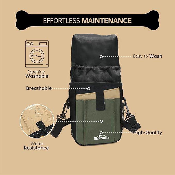 Sharmila Dog Treat Pouch - Large Capacity Storage & Multi-Pocket Design, Waterproof Training Treat Pouch Constructed from High-Density Oxford Fabric for Pet Training, Dog Walking, Hiking (Green)