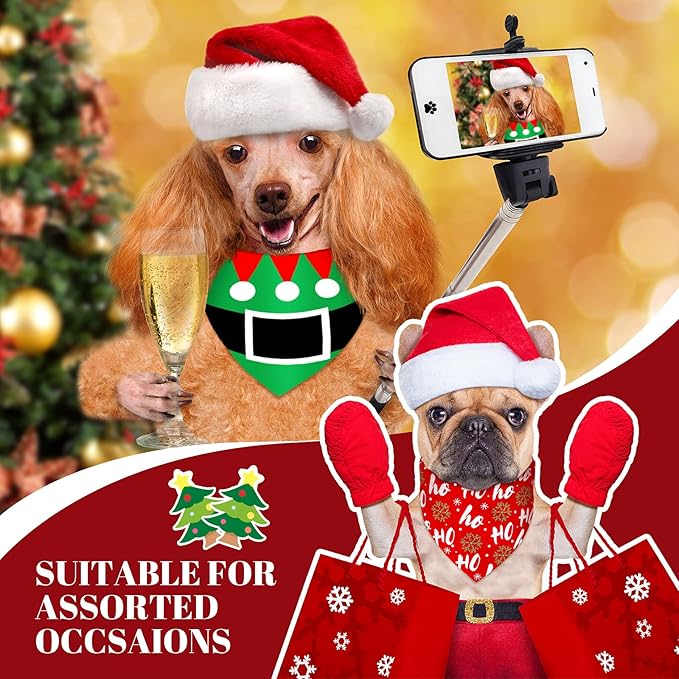 Weewooday 20 Pieces Christmas Dog Bandanas for Dogs Santa Claus Christmas Tree Triangle Pet Bib Adjustable Pet Bandana Soft Doggy Kerchief Accessories for Pet Costume Accessories Decor