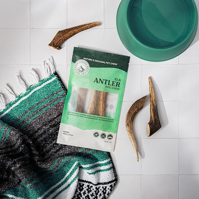 Mountain Valley Elk Antlers for Dogs - 100% Natural & Organic Chew for Aggressive Chewers, No Odor, No Mess, Long Lasting - Wild-Foraged Naturally Shed Antlers in USA - Grade A, Whole Small (3 Pack)