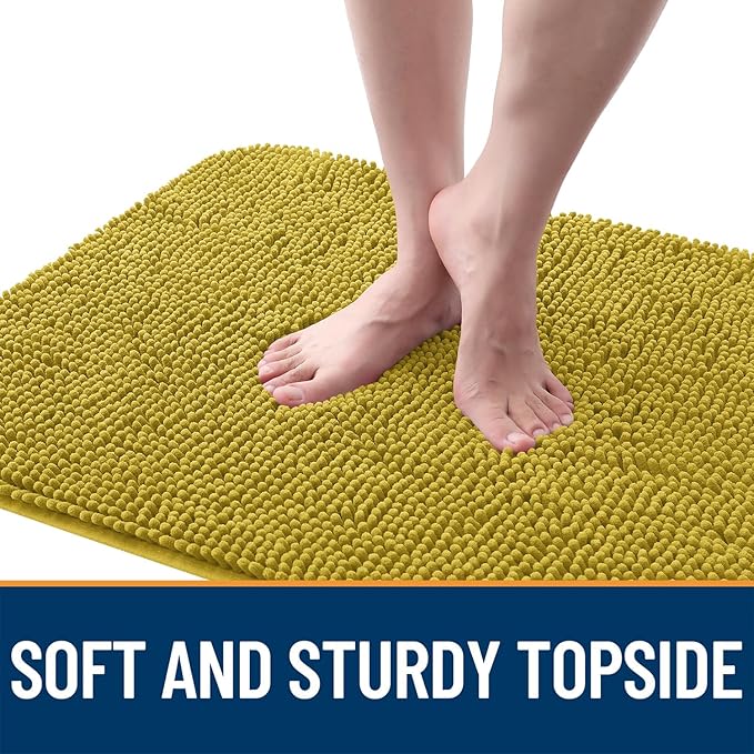 OLANLY Dog Door Mat for Muddy Paws 24x16, Absorbs Moisture and Dirt, Absorbent Non-Slip Washable Doormat, Quick Dry Chenille Mud Mat, Entry Indoor Entryway Carpet for Inside Floor, Mustard Yellow