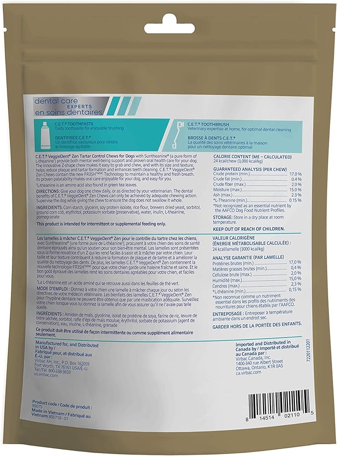 Virbac C.E.T. VEGGIEDENT Zen Tartar Control Chews for Dogs - Extra Small