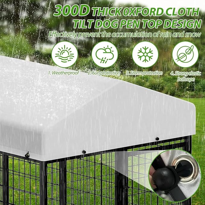 ROOMTEC Large Dog Kennel Outdoor Pet Pens Dogs Run with 4 Bowls (10' L x 10' W x 6.5'H)