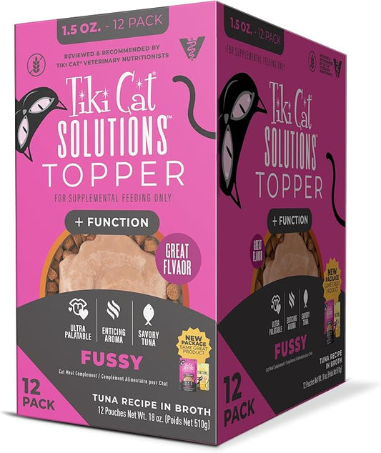 Tiki Cat Solutions Topper Multipack, Fussy, Tuna Recipe in Broth, 1.5 oz. Pouch (12 Count)