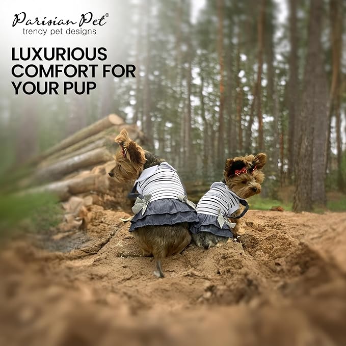 Parisian Pet Preppy Chambray Skirt Dog Summer Dress - Sleeveless Dog Outfit for Large Girls