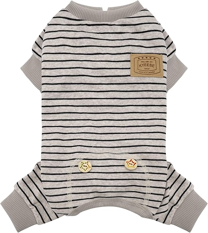KYEESE Dog Pajamas Soft Striped Pet Jumpsuit Lightweight Doggie Jammies 4 Legs Dog Clothes Stretchable Pajamas Breathable Cozy Outfit Comfortable Onesie for Small Dogs,Ivory Brown Striped, Large