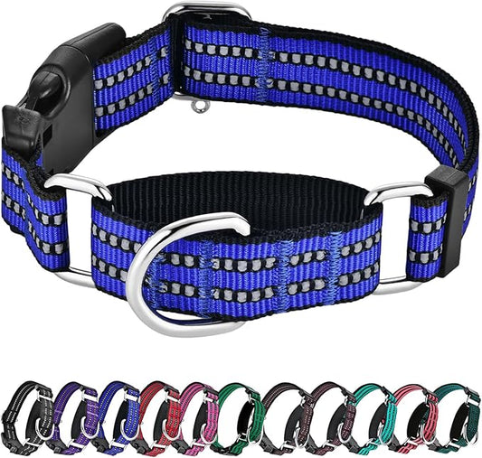 Hikiko Martingale Collar for Dogs Reflective Nylon Dog Collar with Quick Release Buckle Adjustable Training No Slip Dog Collars (Medium, Blue)