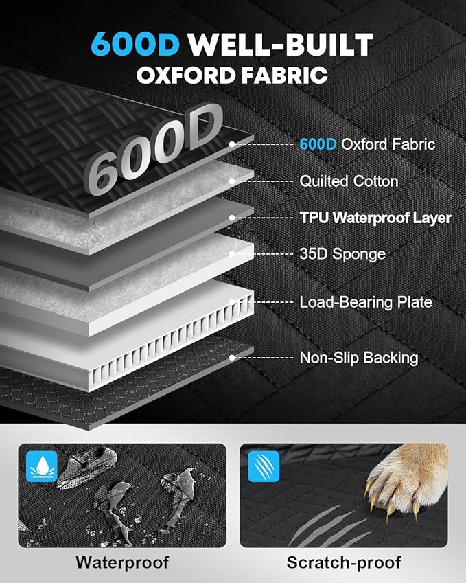 Kohree Dog Car Seat Cover for Medium Dogs, Hard Bottom Dog Car Seat Cover for Back Seat Waterproof 600D Car Hammock for Dogs Pet Back Seat Extender for Cars SUV Truck-Upgraded Version