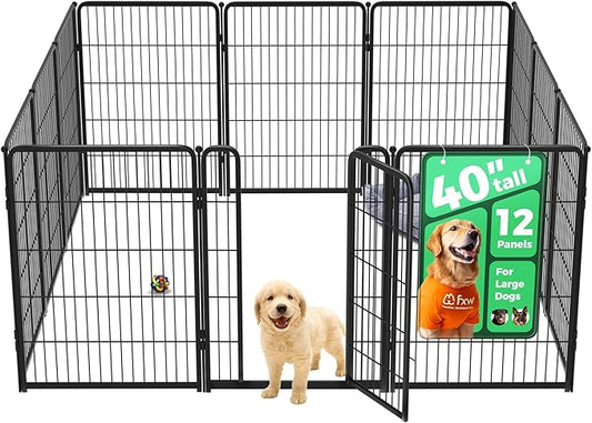 FXW Homeplus Unleashed Indoor Dog Playpen - Stress-Free and Safe Play, Heavy Duty 40 Inch 12 Panels Dog Pen for Medium and Large Dogs, Black│Patented