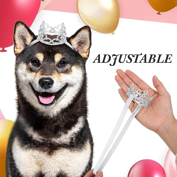 2 Pcs Dog Crown Headband Dog Tutu Dress Set Crystal Rhinestone Tiara Crown Tutu Skirt Pet Dress Costume for Puppy Birthday Party Wedding Photo Prop Costume(X-Large,Pink Purple)