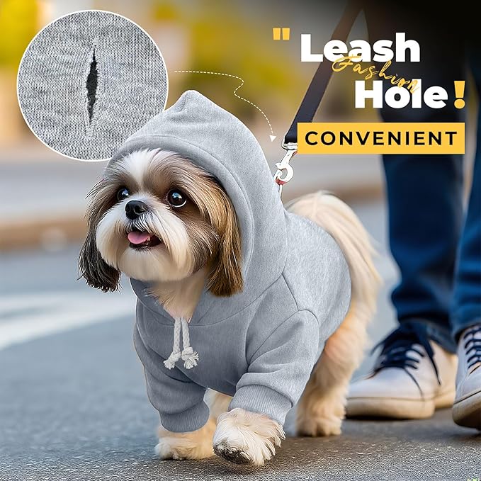 PETCARE Dog Hoodie Sweaters for Small Medium Dogs Cats Cute Soft Warm Fleece Puppy Sweaters Dog Clothes Hoodies Sweatshirt Reflective Fall Winter Chihuahua Yorkie French Bulldog Outfits, Grey