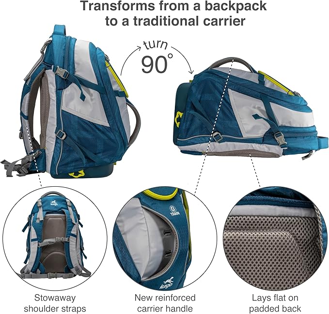 Kurgo G-Train Dog Carrier Backpack - Comfortable Travel Bag for Pets Up to 25 lbs - Waterproof Bottom - Multi-Compartment Pack - Dog Hiking Gear - Rugged Adventure Backpack - Ink Blue