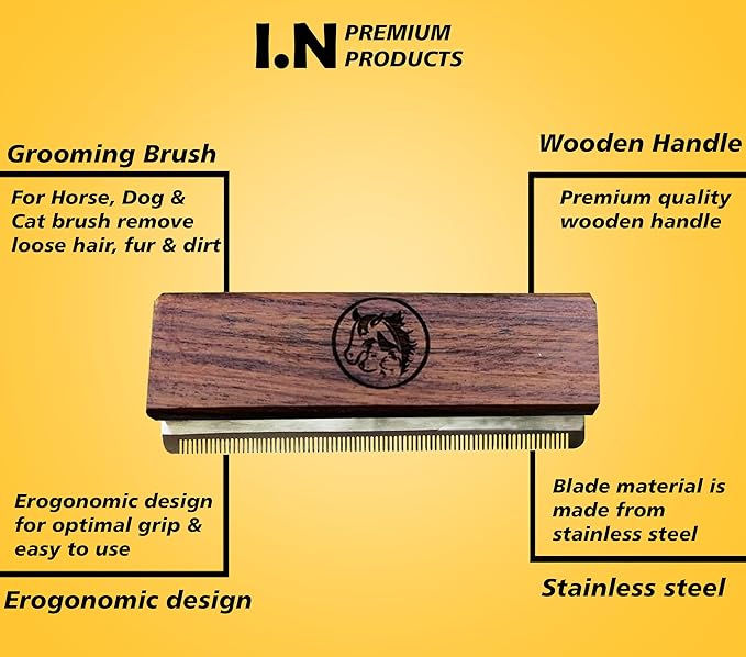 Deshedding Grooming Tools for Dogs Cats & Horse Easy Ergonomic Wooden Handle Professional Brush Grooming Tool, Remove painlessly 95 Percent of Lose Hair Fur & Dirt (5 inch) (5 inch)