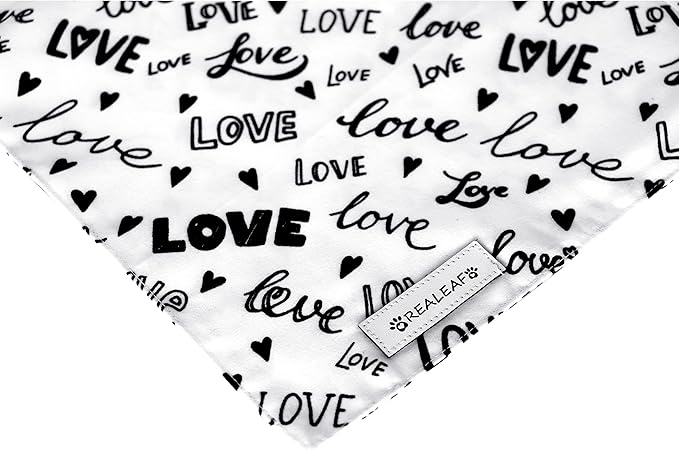 Realeaf Wedding Dog Bandanas 2 Pack, Reversible Love Pet Scarf for Boy and Girl, Premium Durable Fabric, Black and White Bandana for Small Medium Large and Extra Large Dogs (Small)