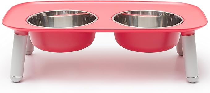 Messy Mutts Elevated Double Feeder with Stainless Bowls | Adjustable Height 3”, 5”, or 10” | Adjustable Standing Feeder for Dogs | 5 Cups per Bowl | Watermelon