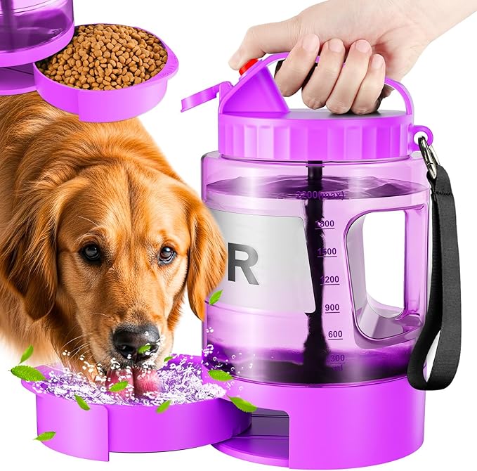 Portable Dog Water Bottle Bowl - 77 oz Travel Water Bowl Dispenser for Dogs Leak Proof, Suitable for Large Pet Drinking, A Must Have for Outdoor, Camping, Walking, Beach, Hunting Other Scenes （Purple）