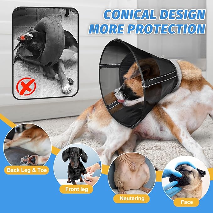 Dog Cone Collar to Stop Licking: Soft Mesh Recovery Collar After Surgery with Detachable Pad, Elizabeth Cone Alternative for Large Medium, Small Dogs, Normal Eating and Drinking (L)