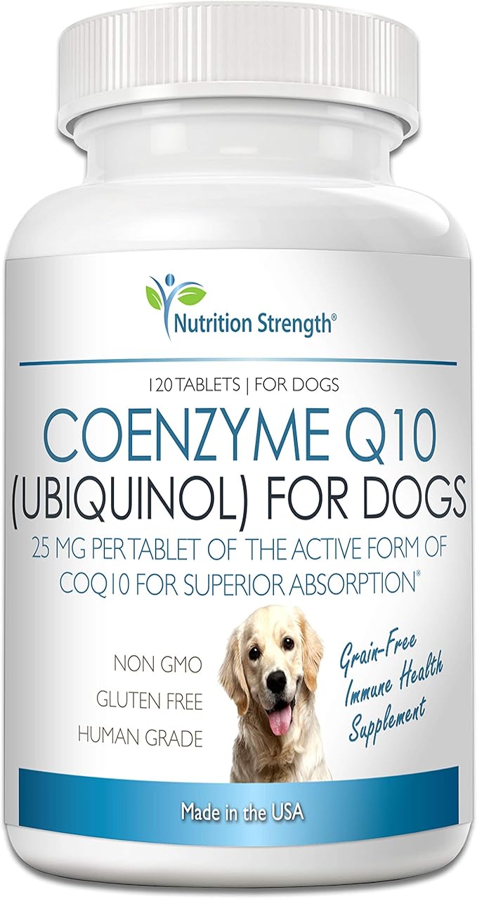 Coenzyme Q10 for Dogs Grain-Free Supplement, Ubiquinol - The Electron-Rich Form of CoQ10, Promotes Heart Health, Cognitive and Energy Support for Dogs, 120 Chewable Tablets