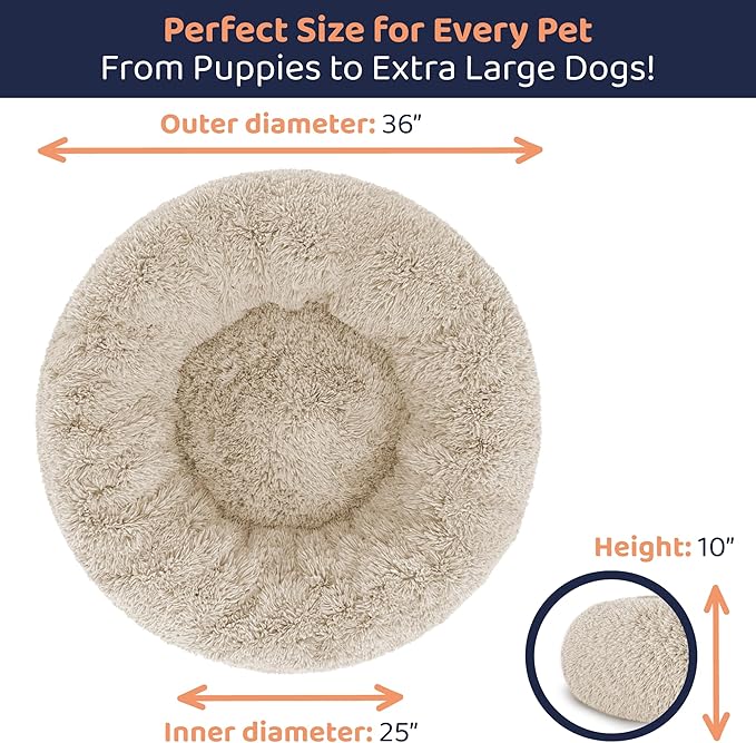 Donut Dog Bed - Premium Comfort for Anxiety Relief - Fluffy & Calming Design with Ultra-Plush Support | Cozy Round Dog Bed with Super Soft Circle Style (Size L Beige)